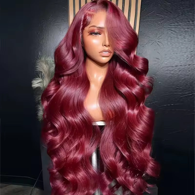 13x6 Human Hair Lace Wig, High-Definition Burgundy Lace Wig, Human Hair With Aligned Cuticle Layer, Indian Hair Wig - PULSE MART