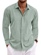 Long Sleeve T-shirt Undershirt Solid Color Long Sleeve Cotton Linen Shirt Men - PULSE MART