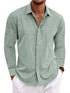 Long Sleeve T-shirt Undershirt Solid Color Long Sleeve Cotton Linen Shirt Men - PULSE MART