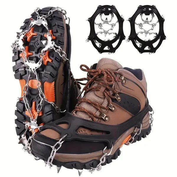 Shoe Ice Claws, Traction Shoe Nails, Ice And Snow Grip Straps With 19 Stainless Steel Nails, Shoe Claws Anti-Slip Boot Nails, Suitable For Walking, Jogging, Mountaineering And Hiking Black - PULSE MART