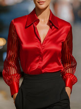 Solid Color Versatile Loose Satin Long Sleeve Shirt Women - PULSE MART