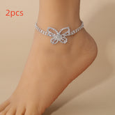 Full Diamond Butterfly Multilayer Fashion Full Diamond Rhinestone Anklet - PULSE MART