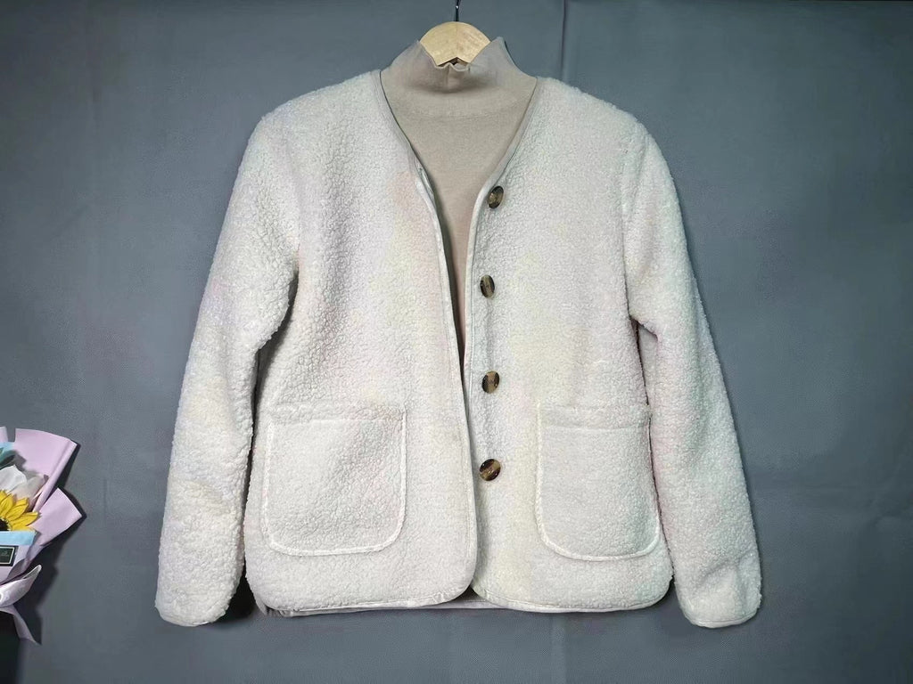 Round Neck Lamb Wool Loose Coat - PULSE MART