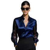 Solid Color Versatile Loose Satin Long Sleeve Shirt Women - PULSE MART