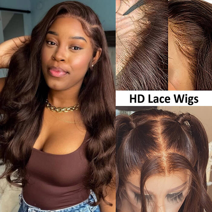 Chocolate Brown 4x4 Lace Closure Wig Human Hair Color Body Wave Density - PULSE MART